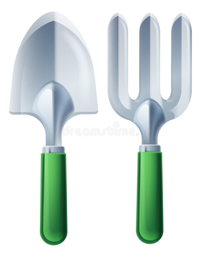 Troffel en Tuinvorkhulpmiddelen stock illustratie Troffel en Tuinvorkhulpmiddelen stock illustratie