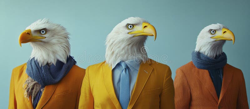 Trois aigles à tête blanche en costume et écailles illustration de vecteur
