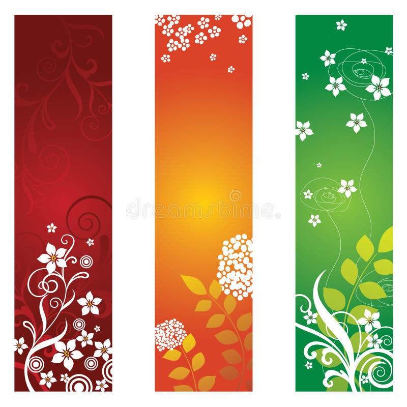 Trois beaux drapeaux floraux illustration de vecteur Trois beaux drapeaux floraux illustration de vecteur