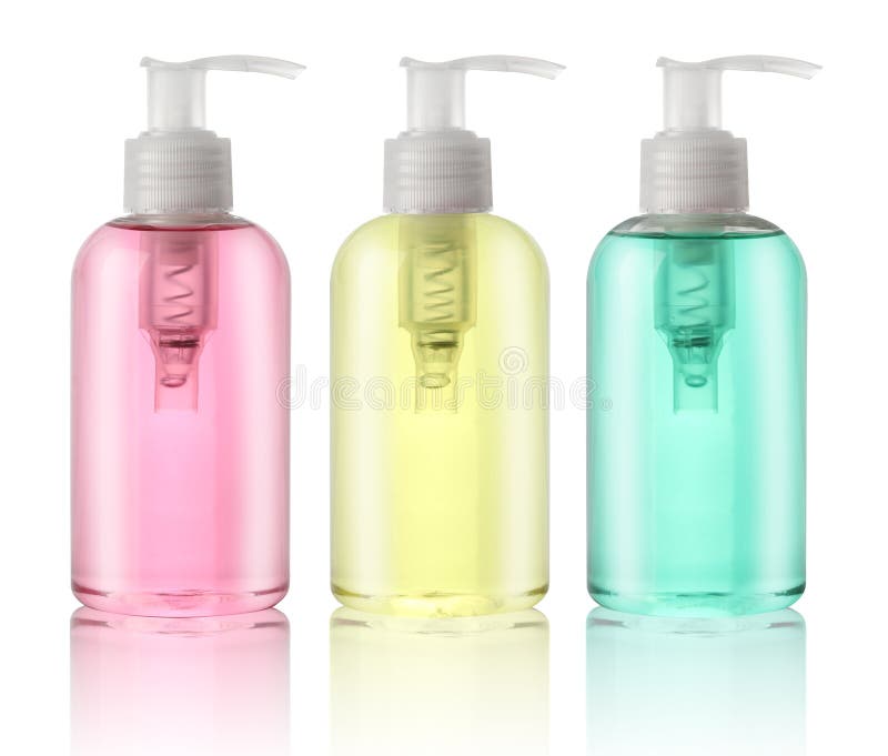 Trois bouteilles de savon liquide photos stock Trois bouteilles de savon liquide photos stock