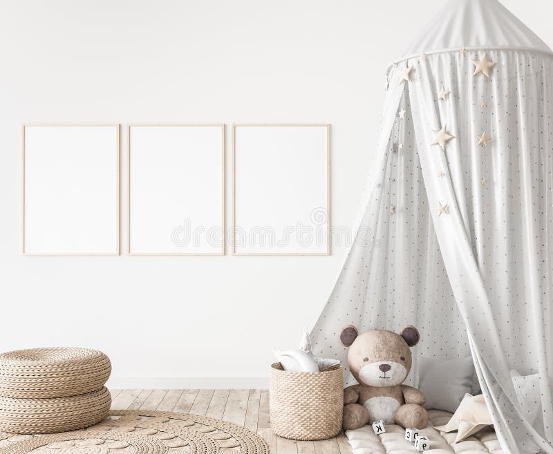 Trois cadres verticaux à la chambre des enfants fausse vers le haut de la conception de la chambre d'enfants dans le style de ferm Trois cadres verticaux à la chambre des enfants fausse vers le haut de la conception de la chambre d'enfants dans le style de ferm