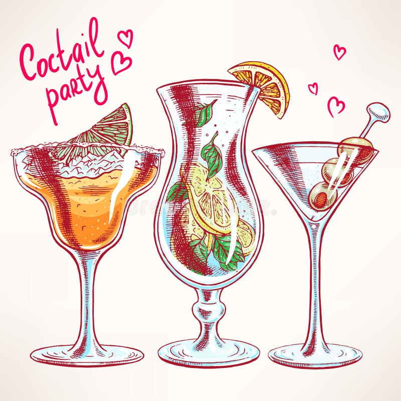 Trois cocktails différents illustration stock Trois cocktails différents illustration stock