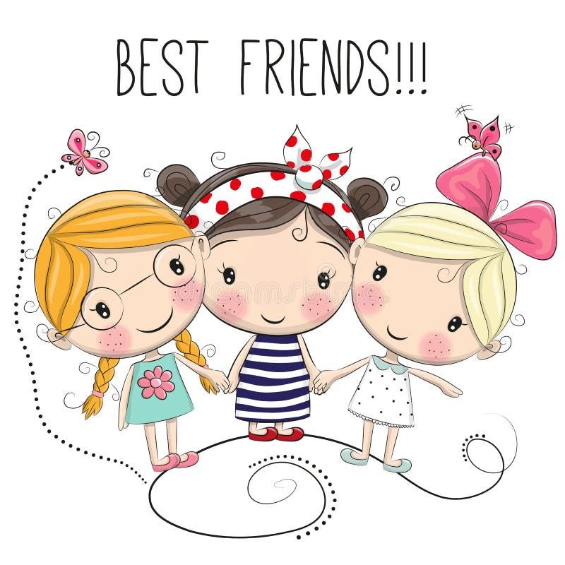 Trois filles mignonnes de bande dessinée illustration libre de droits Trois filles mignonnes de bande dessinée illustration libre de droits