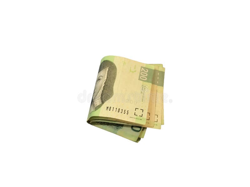 Trois fois et ont groupé des factures du peso mexicain 200 d'isolement sur le fond blanc image libre de droits Trois fois et ont groupé des factures du peso mexicain 200 d'isolement sur le fond blanc image libre de droits