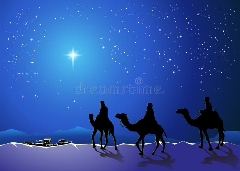 Trois sages vont chercher l'étoile de Bethlehem