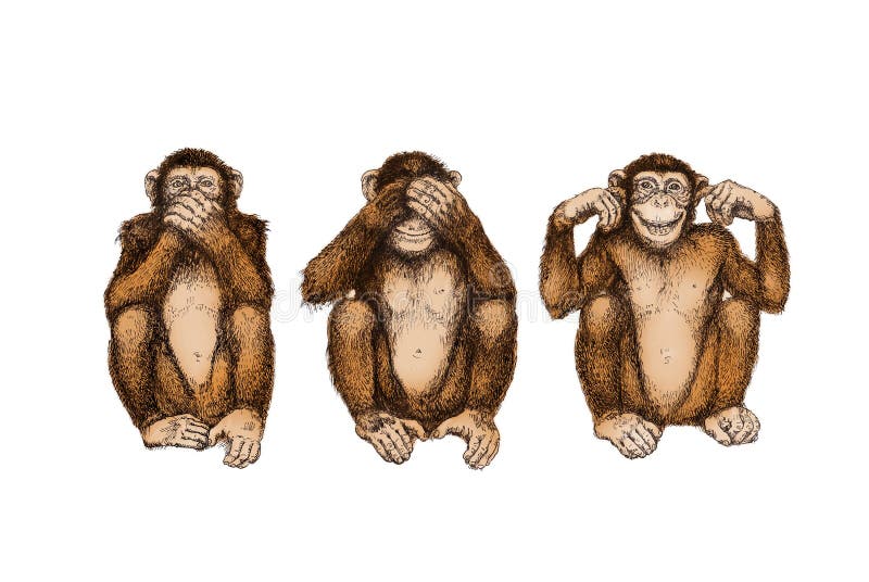 Illustration: Three wise monkeys (see, hear, speak no evil). Illustration: Three wise monkeys (see, hear, speak no evil)