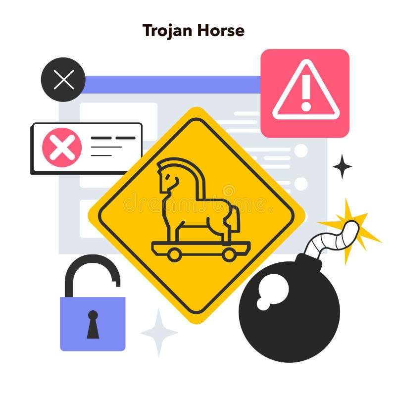 Trojaner. Hacker versteckt eine Malware in einem legitimen Programm. lizenzfreie abbildung