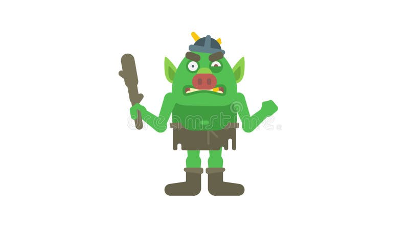 Troll character holding club and angry. Transparent background