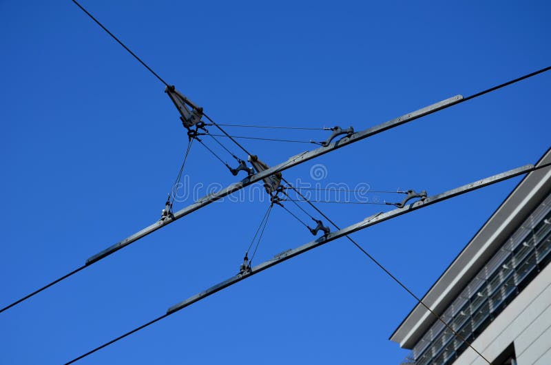 Trolley bus is an ecological solution for overhead transport in the city. it is a normal bus, which is powered by electricity. a p stock image