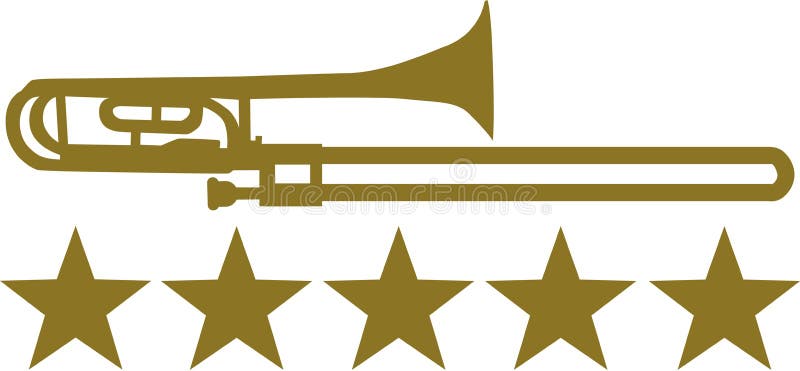 Trombon med fem guld- stjärnor vektor illustrationer