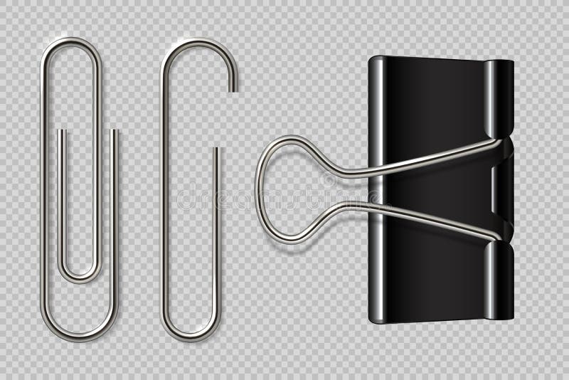 Trombone vertical Reliure réaliste, support de papier d'isolement sur le fond blanc, macro attaches de carnet en métal Papier de illustration de vecteur