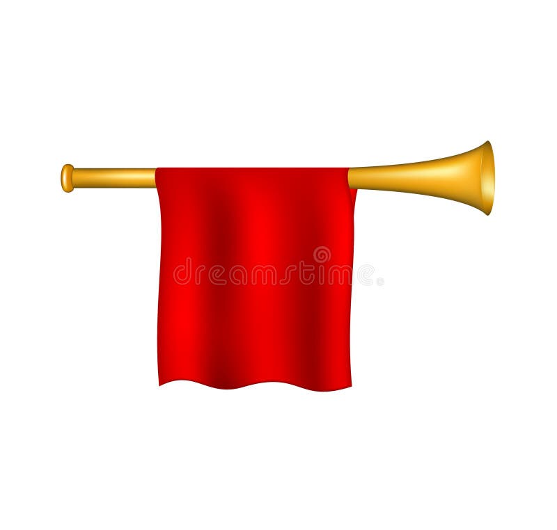 Trompet met rode vlag stock illustratie Trompet met rode vlag stock illustratie