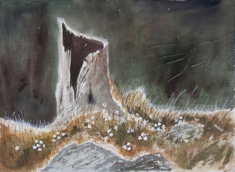 Tronc d'arbre avec des fleurs - peinture originale d'aquarelle illustration de vecteur Tronc d'arbre avec des fleurs - peinture originale d'aquarelle illustration de vecteur
