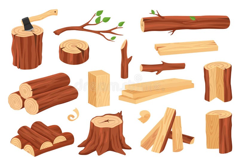 Tronco De Madera De Dibujos Animados Y Tronco. Madera Material Madera  Troncos Troncos Troncos Trozos Hojas De Leña Ramas. Madera D Ilustración  del Vector - Ilustración de llenado, fogata: 222050838