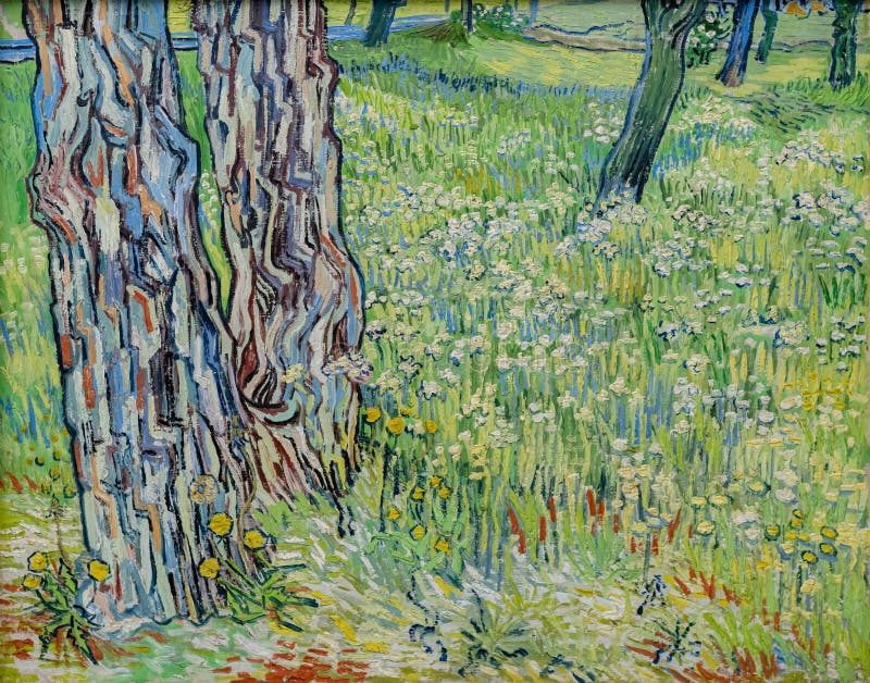 Boomstammen in het gras, 1890. Vincent Van Gogh, a Dutch post-impressionist painter, famous for landscapes, still lifes, portraits and self-portraits. he painted with a distinctive style of vigorous and repetitive brushstrokes. Collection of Kroller-Muller Museum, Otterlo, the Netherlands. Boomstammen in het gras, 1890. Vincent Van Gogh, a Dutch post-impressionist painter, famous for landscapes, still lifes, portraits and self-portraits. he painted with a distinctive style of vigorous and repetitive brushstrokes. Collection of Kroller-Muller Museum, Otterlo, the Netherlands.