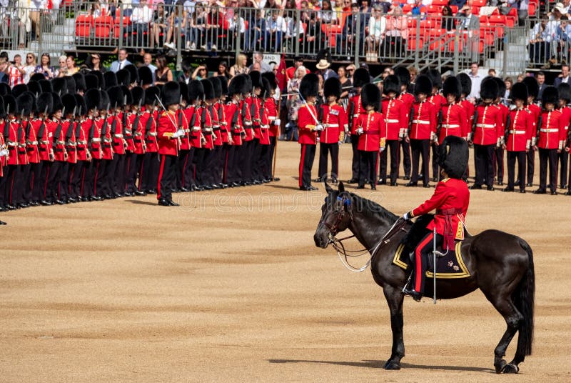 Trooping the Colour military parade at Horse Guards Parade, Westminster, London UK, with Household Division soldiers. royalty free stock photo Trooping the Colour military parade at Horse Guards Parade, Westminster, London UK, with Household Division soldiers. royalty free stock photo