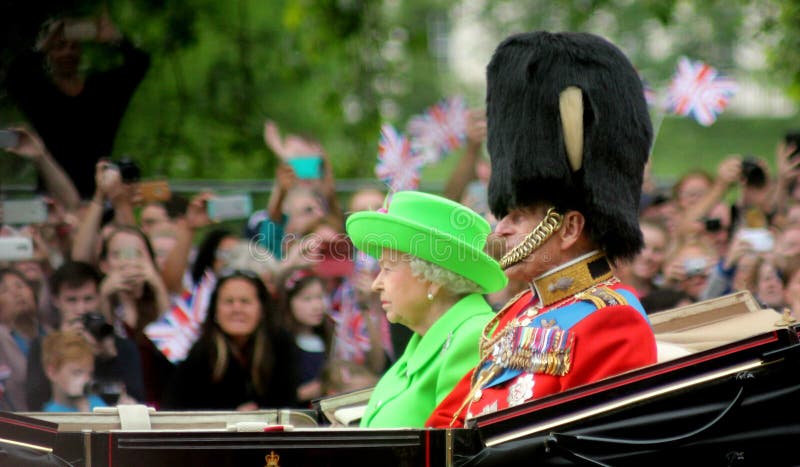 Trooping The Colour 2016. HM Queen Elizabeth II & HRH Prince Phillip in The Mall stock image
