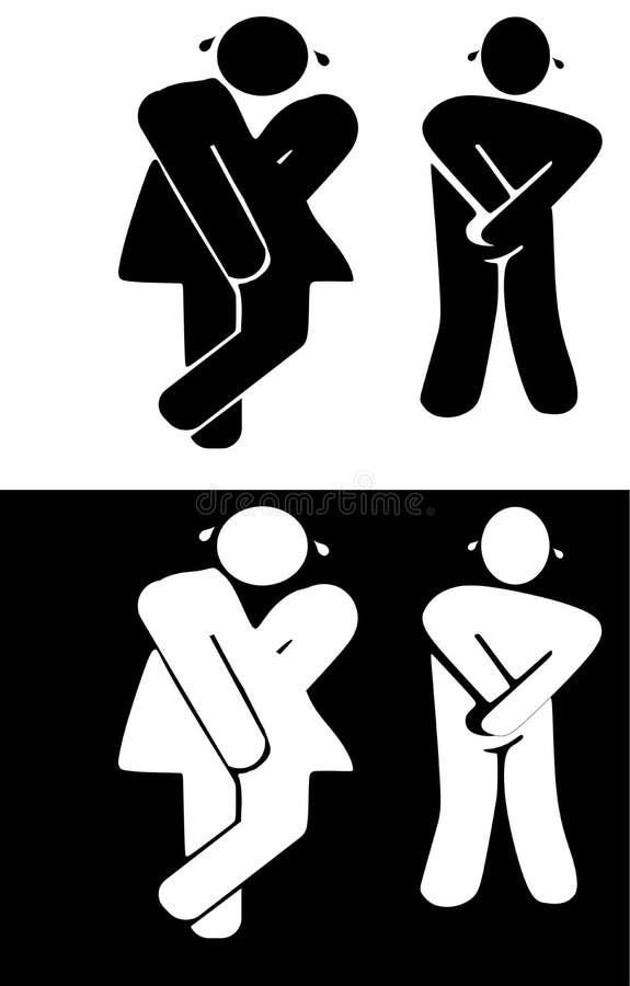 Washrooms sign of those who have held it in almost too long.. Urgency is required.. For men's and ladies washrooms. Washrooms sign of those who have held it in almost too long.. Urgency is required.. For men's and ladies washrooms