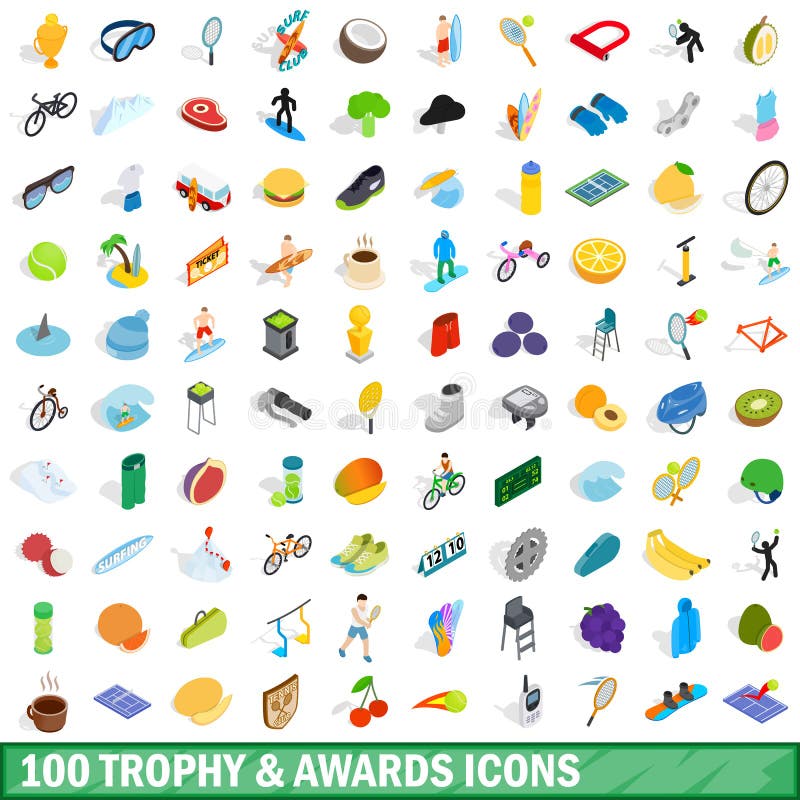 100 trophy and awards icons set, isometric style royalty free illustration 100 trophy and awards icons set, isometric style royalty free illustration