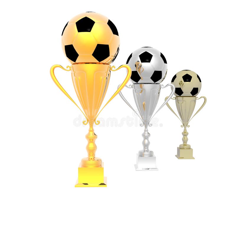 Trophy cup with soccer ball isolated on a white