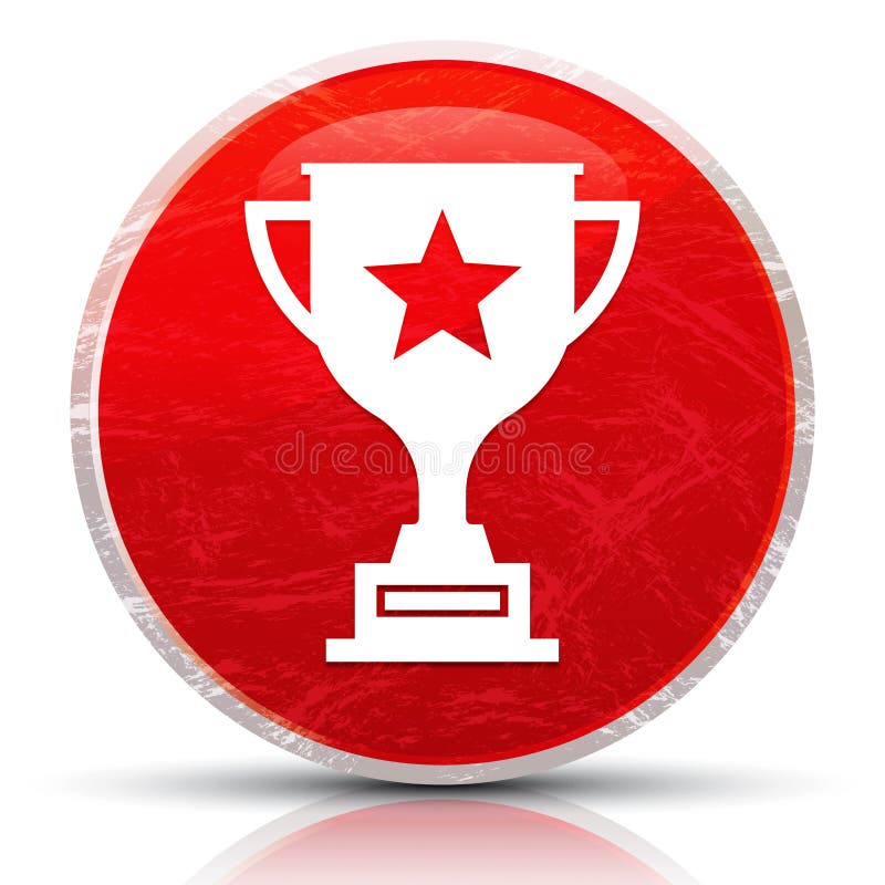 Trophy icon metallic grunge abstract red round button illustration