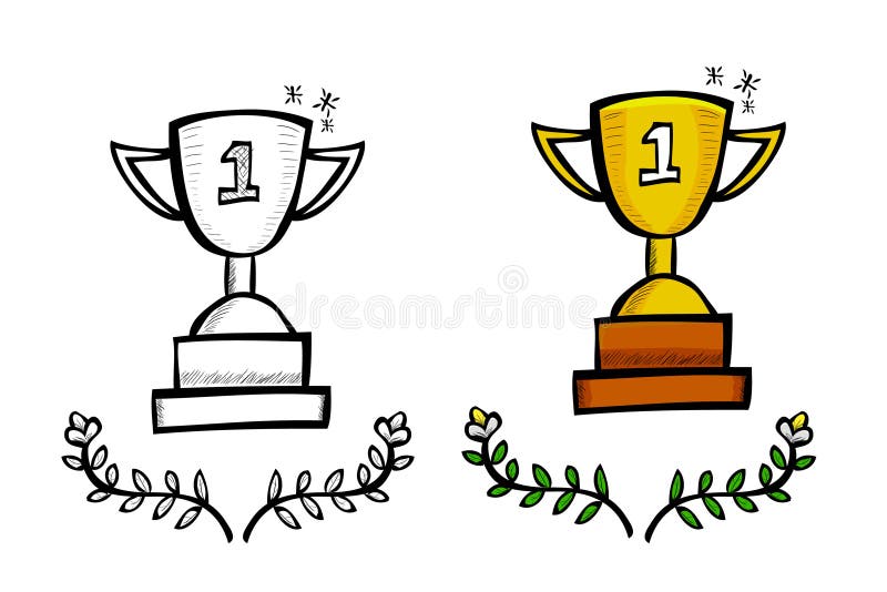 Trophy, Simple Vector doodle hand draw sketch, Isolated on White royalty free illustration