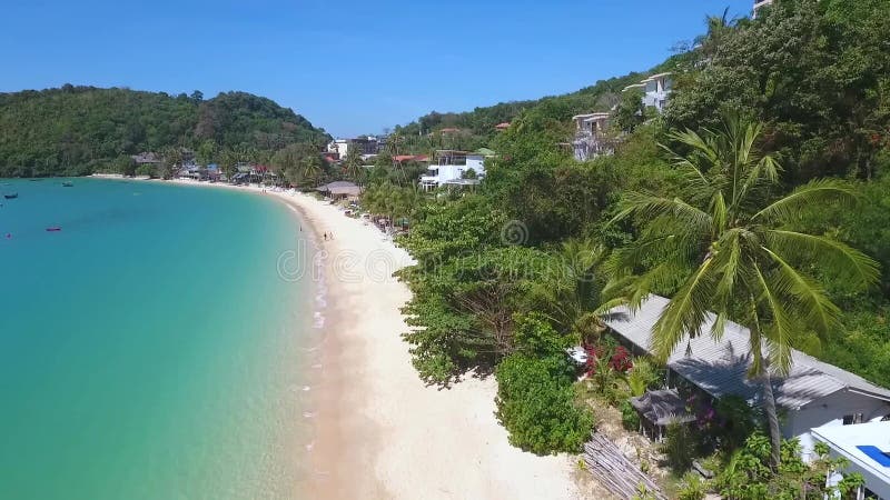 Tropical Ao Yon Beach at Cape Panwa. HD Aerial. Phuket, Thailand.
