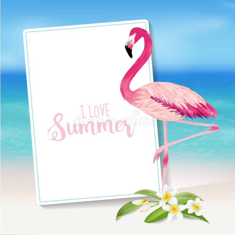 Tropical Background. Tropical Flower and Flamingo Bird