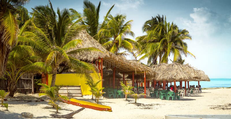 Tropical bar on a beach on Cozumel island, Mexico stock photography