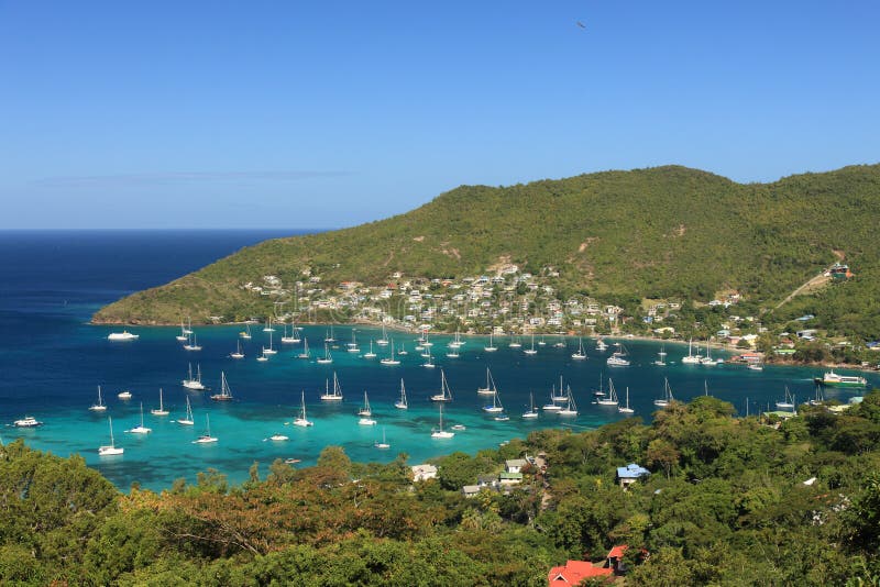 Tropical bay on Bequia Island, St. Vincent in the Caribbean