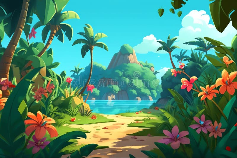Tropical beach background cartoon illustration ai generated