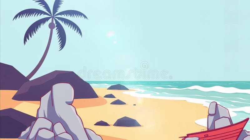Tropical Beach Cartoon Island Palm Seamless Loop illustration stock