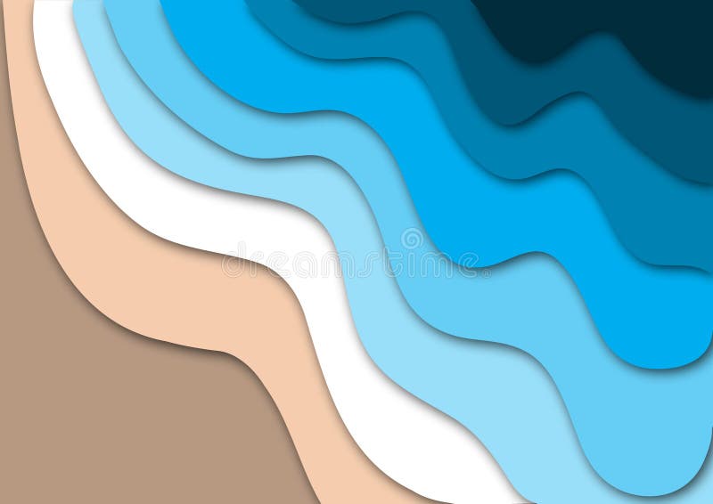 Tropical beach concept with ocean waves and sand. Paper cut out style vector illustration. stock illustration Tropical beach concept with ocean waves and sand. Paper cut out style vector illustration. stock illustration