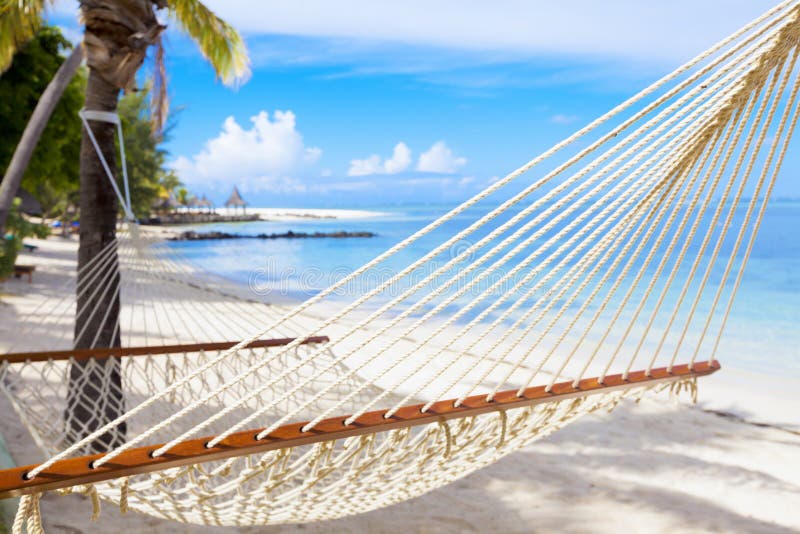Tropical Beach with Hammock Stock Image - Image of maldives, clouds ...