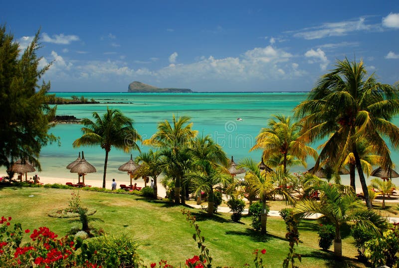 Tropical beach and lagoon in Mauritius