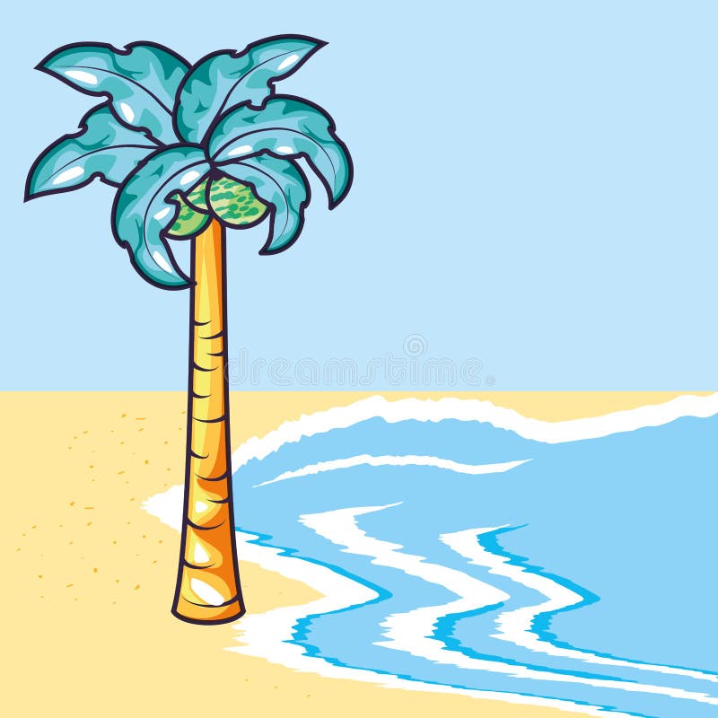 Tropical Beach Palm Summer in Beach Stock Illustration - Illustration ...