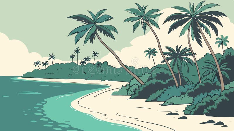 Tropical beach palm trees paradise, showcasing exotic destination and seaside relaxation vector design Generative AI stock illustration