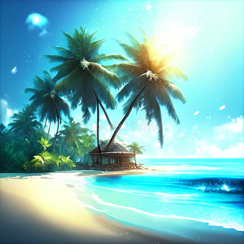 Tropical Beach With Palm Trees And Sunset 3d Rendering Ai Generated Tropical Beach With Palm Trees And Sunset 3d Rendering Ai Generated