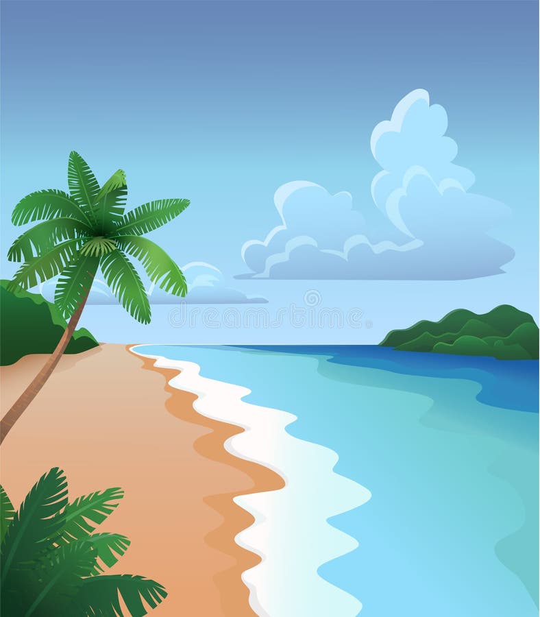 Tropical Beach with Palm Trees Stock Vector - Illustration of tree ...