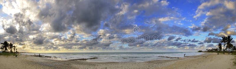 Tropical beach panoramic at sunset, cuba