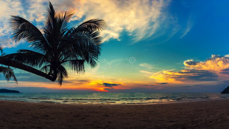 Landscape Of Paradise Tropical Island Beach Sunrise Shot Stock Image