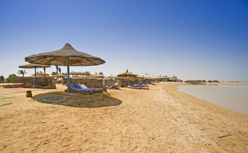 Tropical beach with parasols