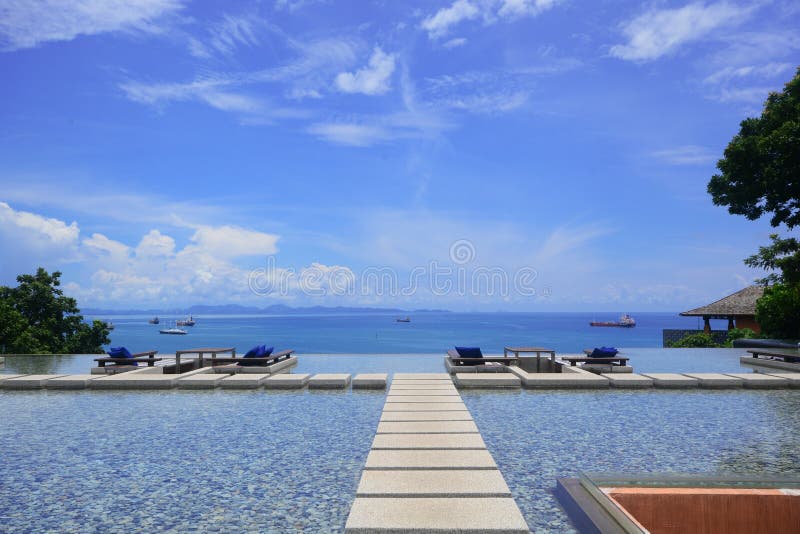 Tropical Beach Resort with Lounge Chairs Stock Photo Image of horizon