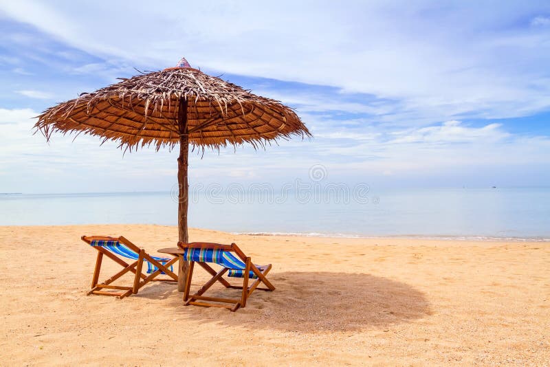 Tropical Beach Scenery in Thailand Stock Photo - Image of deckchair ...