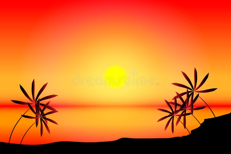 Tropical beach sunset stock illustration
