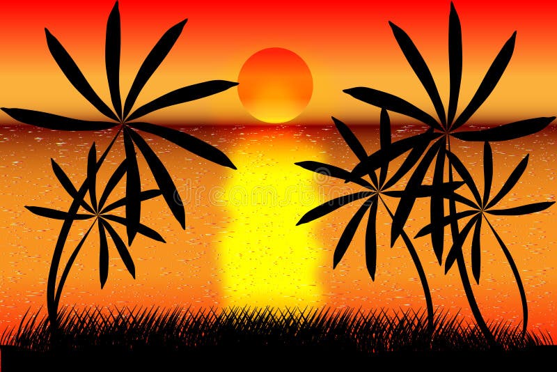 Tropical beach sunset vector illustration