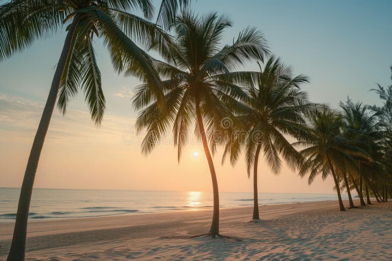 Tropical Beach Sunset With Palm Trees Ai Generated Stock Illustration Tropical Beach Sunset With Palm Trees Ai Generated Stock Illustration