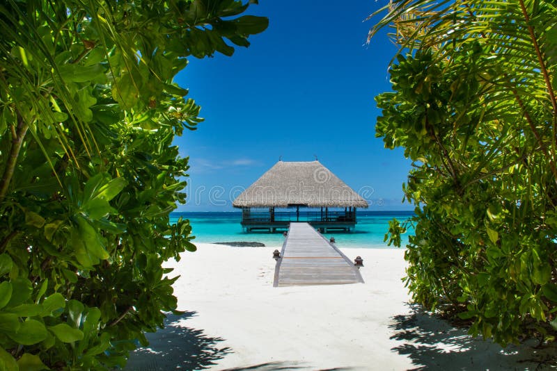 Tropical Beach with Water Villa at Maldives Stock Image - Image of ...