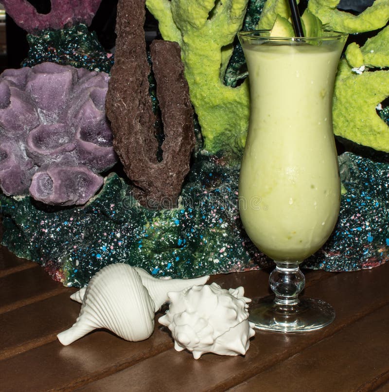 Tropical Beverage with a Coral Reef Background Stock Image Image of