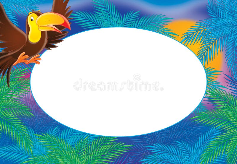 Tropical Bird and Plants Frame vector illustration